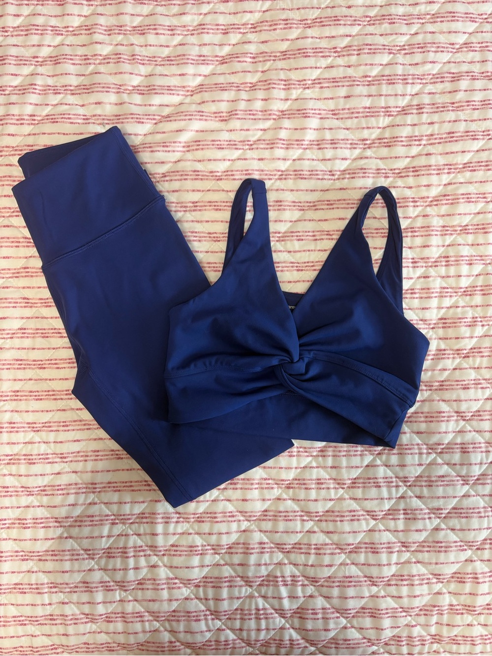 Twist-Front Legging and Bralette Set in Deep Blue